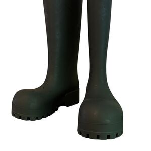 Balenciaga Olive Green Rubber Platform Rain Boots